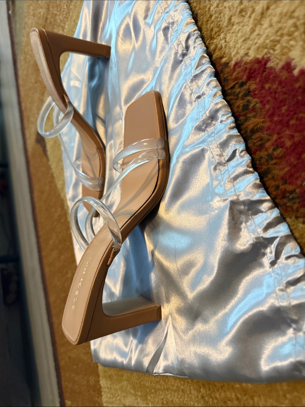 BCBGeneration Tan Block Heeled Sandals with Clear Straps
